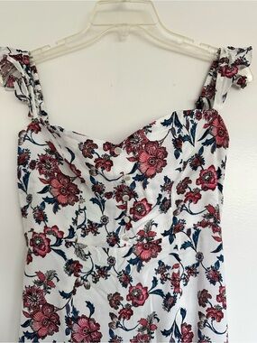 Forever 21 | White Floral Button-Front Sundress with Coral and Blue Blooms